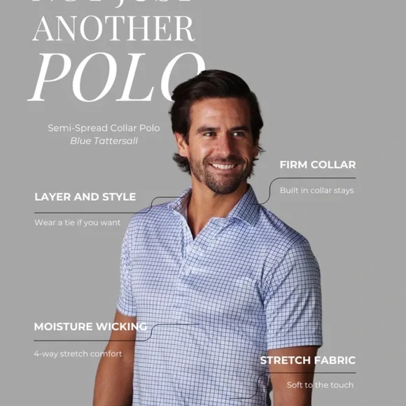 Collars & Co. Semi-Spread Collar Polo Blue Tattersall Size Medium NEW With Tag - Picture 4 of 6